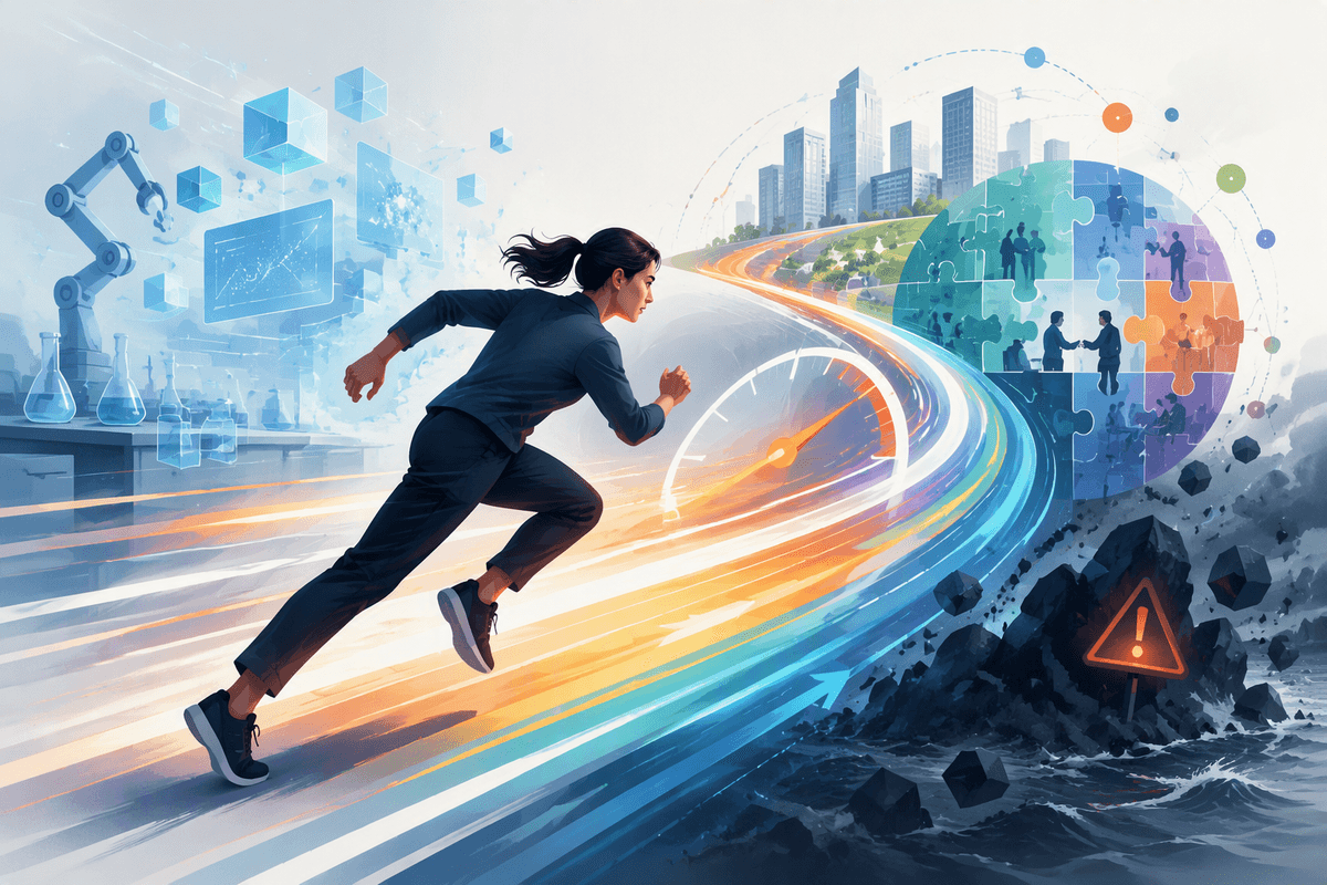Editorial illustration for Speed, Experimentation, and Industry Change in How Generative AI Is Rewriting Competitive Advantage Across Industries.