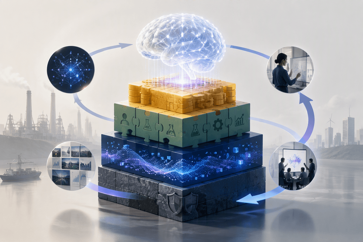 Editorial illustration for Models, Proprietary Data, and Defensible Assets in How Generative AI Is Rewriting Competitive Advantage Across Industries.