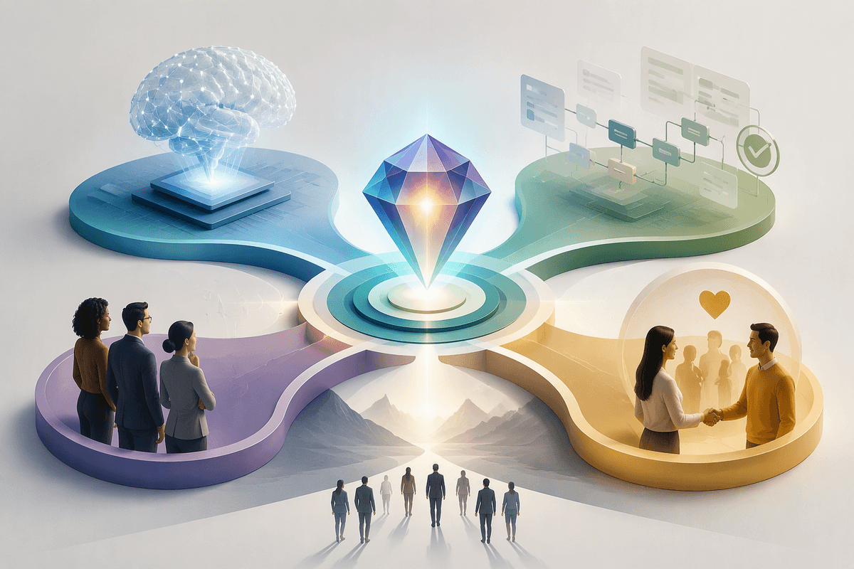 Editorial illustration for Turning AI Adoption Into Sustainable Differentiation in When Every Company Becomes an AI Company: Differentiation in a Commodity Model Era.